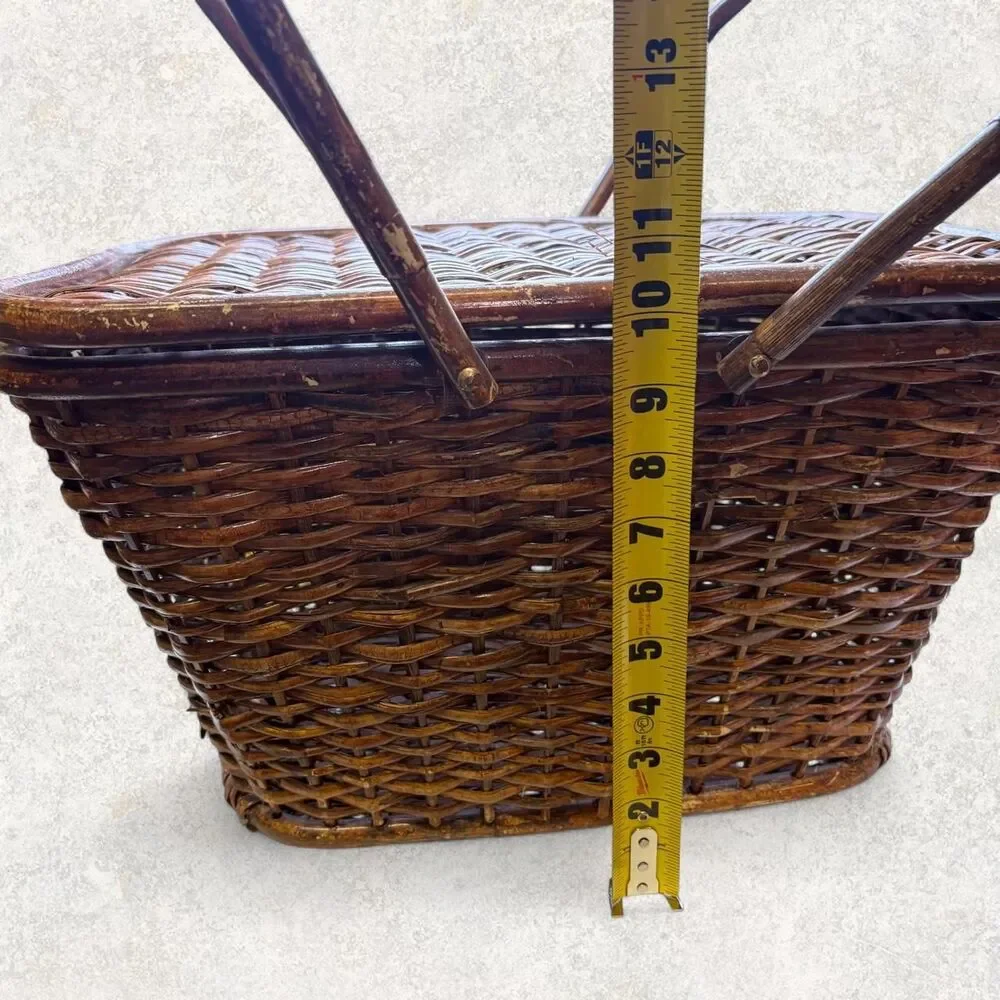Vintage Cottagecore Antique Boho Wicker Sewing Picnic Basket